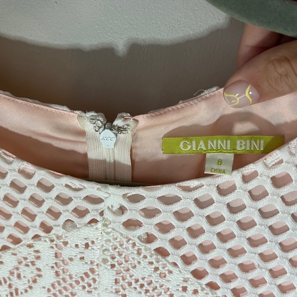 Gianni Bini Lace Dress Pink Slip Sheer Arms | Size 8 | Worn Once | Bridal Events - Picture 8 of 9